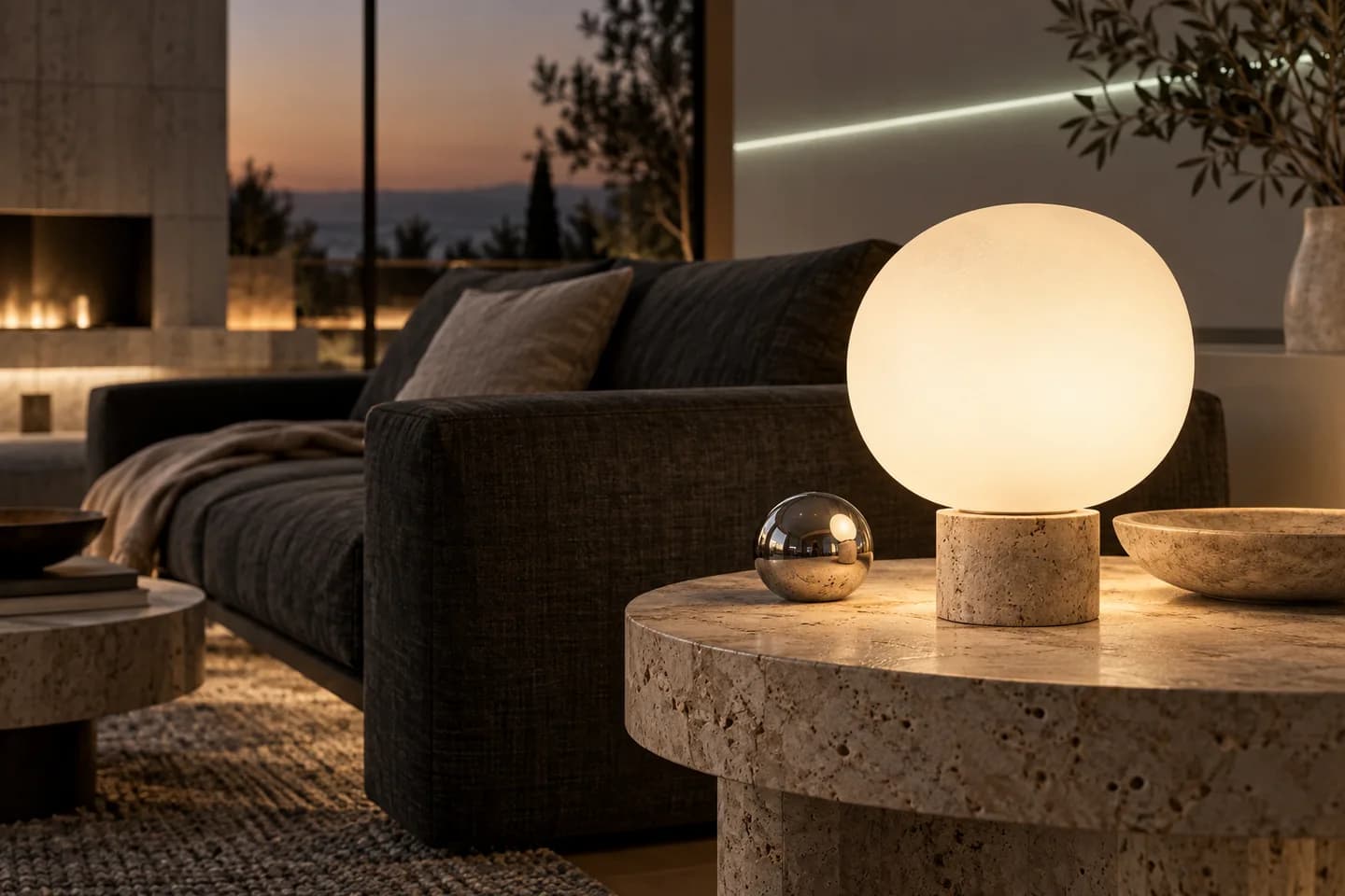 A warm, softly lit home workspace illustrating a proposed focus-lighting scene